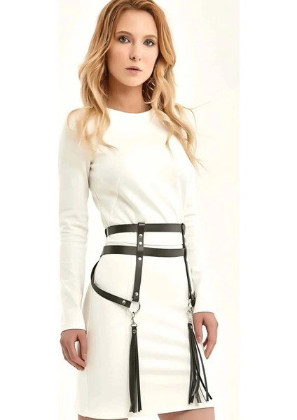 Çift Sıra Belden Bağlanan Ayarlanabilir Püsküllü Deri - APFT645