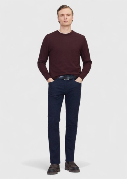 Bordo Bisiklet Yaka Düz Örgü Yün Karışımlı Triko Kazak fiyatları