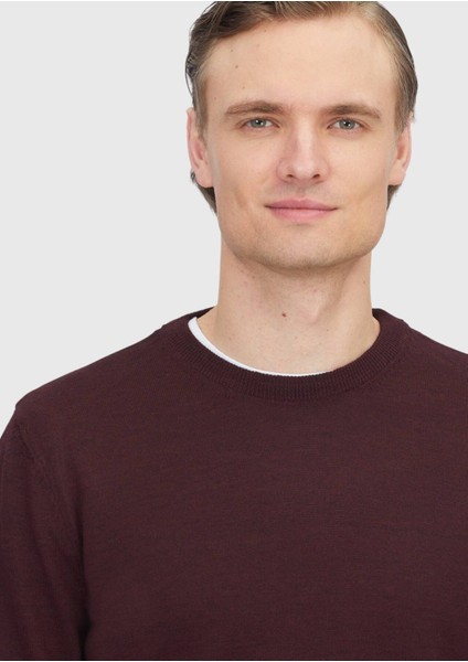 Bordo Bisiklet Yaka Düz Örgü Yün Karışımlı Triko Kazak modelleri