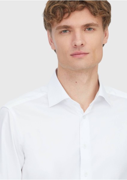Beyaz Düz Slim Fit Dokuma Klasik %100 Pamuk Gömlek modelleri