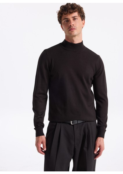 Polo Yaka Relaxed Düz Siyah Erkek Kazak PBF5WM-KZK 5050 fiyatları