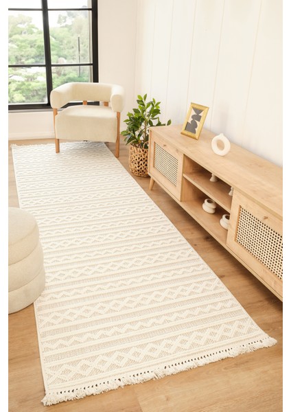 Stockholm %100 Polyester Yumuşak Dokulu Bukleli Dokuma Makina Halısı Oturma Odası Salon Mutfak Halısı Beyaz Yolluk