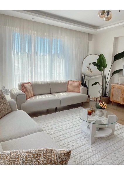 Stockholm %100 Polyester Yumuşak Dokulu Bukleli Dokuma Makina Halısı Oturma Odası Salon Mutfak Halısı Beyaz Yolluk