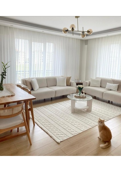 Stockholm %100 Polyester Yumuşak Dokulu Bukleli Dokuma Makina Halısı Oturma Odası Salon Mutfak Halısı Beyaz Yolluk