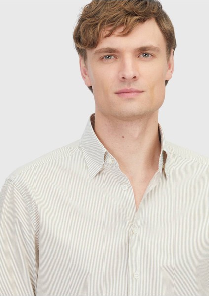 Hardal Çizgili Casual Fit Dokuma Casual %100 Pamuk Gömlek modelleri