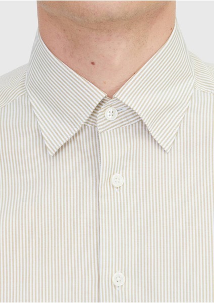 Hardal Çizgili Casual Fit Dokuma Casual %100 Pamuk Gömlek indirimleri