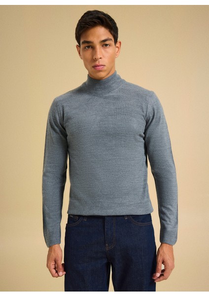 Polo Yaka Relaxed Düz Gri Melanj Erkek Kazak PBF5WM-KZK 5050