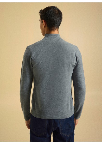 Polo Yaka Relaxed Düz Gri Melanj Erkek Kazak PBF5WM-KZK 5050