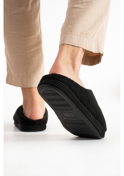 3'lü Set Erkek Ev Terliği Gondol Fitilli Kadife Nakışlı Yumuşak Sessiz Taban Kışlık Terlik