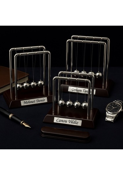 Isim Yazılı Kişiye Özel Newton Sarkaçı Metal Denge Topu masaüstü Ofis şık Dekoratif Hediye Büyük Boy