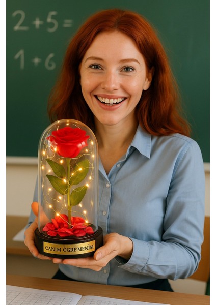 Sevgiliye Eşe Öğretmenler Gününe Anlam Katan Özel Fanusta LED Işıklı Canım Öğretmenim Hediye Biblosu fırsatları