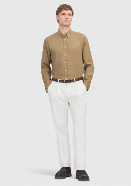 Yağ Yeşili Düz Dokuma Casual Gömlek fiyatları