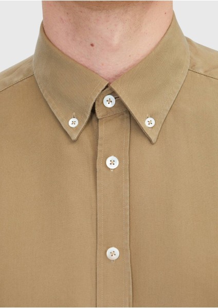 Yağ Yeşili Düz Dokuma Casual Gömlek fırsatları