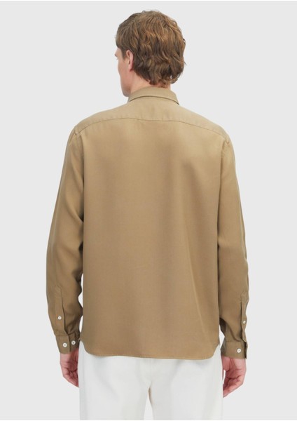 Yağ Yeşili Düz Dokuma Casual Gömlek indirimleri