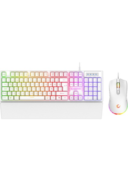 Km-Rx7 Fortuna V2 Gökkuşağı Aydınlatmalı USB Beyaz Gaming Combo Q Gaming Klavye + 12800 Dpi Mouse