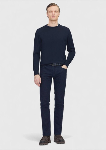 Lacivert Bisiklet Yaka Düz Örgü Yün Karışımlı Triko Kazak fiyatları