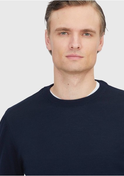 Lacivert Bisiklet Yaka Düz Örgü Yün Karışımlı Triko Kazak modelleri