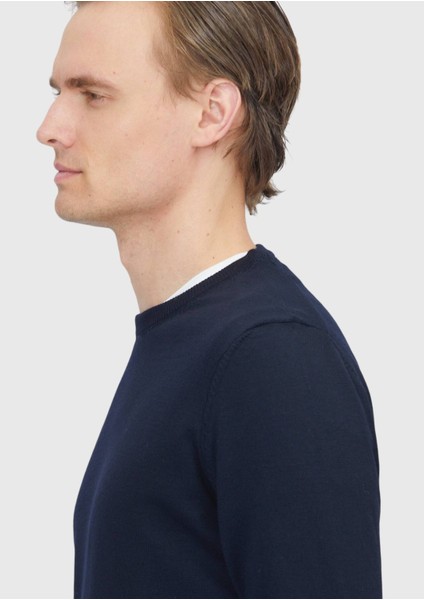 Lacivert Bisiklet Yaka Düz Örgü Yün Karışımlı Triko Kazak fırsatları