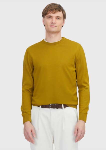 Safran Bisiklet Yaka Düz Örgü Yün Karışımlı Triko Kazak