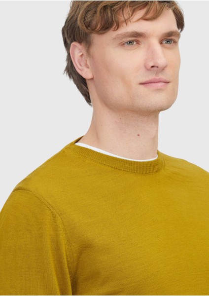 Safran Bisiklet Yaka Düz Örgü Yün Karışımlı Triko Kazak fırsatları