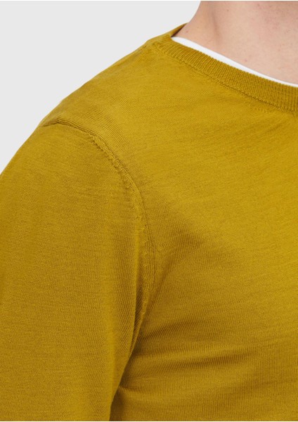 Safran Bisiklet Yaka Düz Örgü Yün Karışımlı Triko Kazak indirimleri