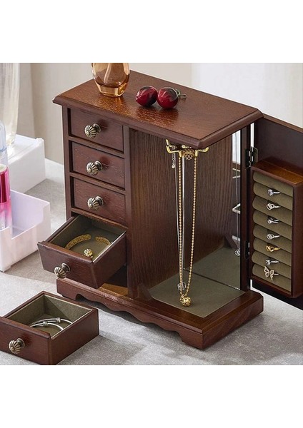 Retro Ahşap Saklama Kutusu Takı Kutusu 5 Katmanlı Çin Kolye Bilezik Yüzüğü Maddi Ahşap Takı Kutusu Retro Renk (Işık) (Yurt Dışından) modelleri