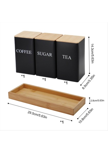 3pcs Set Çay Kahve Şeker Kutusu Tepsi Demir Çay ve Bambu Kapaklı Kahve Kavanozları Kahve Şeker Çay Konteynerleri A (Yurt Dışından) fiyatları