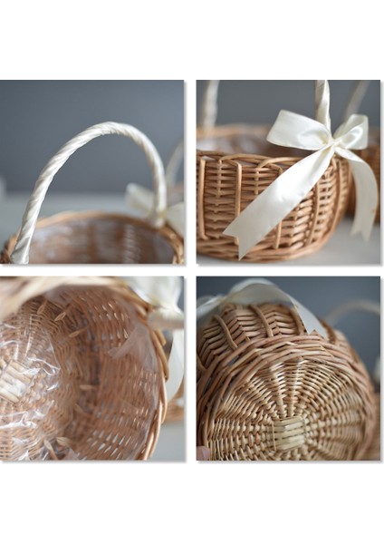 Hasır Dokuma Çiçek Sepeti Sap ve Beyaz Kurdele Düğün Çiçek Kız Sepetleri Ev Bahçesi Dekorasyonu (L) (Yurt Dışından) modelleri