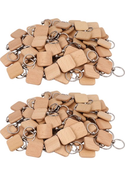 120PCS Boş Kare Ahşap Anahtarlık Dıy Anahtar Etiketi Si (Yurt Dışından)