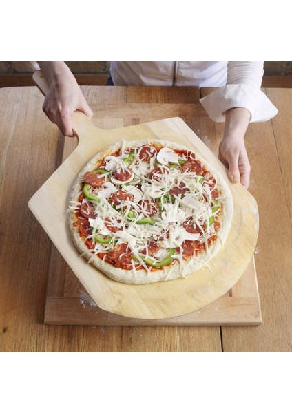 14 Inç Doğal Ahşap Tepsi Plakası Şarj Kurulu Pizza Spatula Kürek Pişirme Pişirme Pırıl Pizza ve Ekmek Tepsi Pizza Tahtası (Yurt Dışından) fiyatları