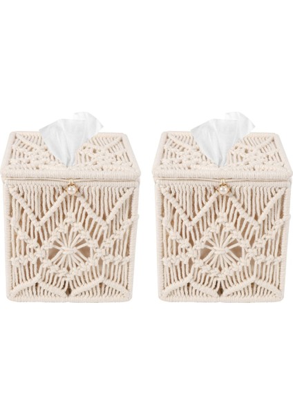 2x Doku Kutusu Kapağı Boho Dekor Kare Kağıt Doku Tutucu Boncuk Tokası Makrame Peçete Dokuları Organizatör Ev Dekor (Yurt Dışından)