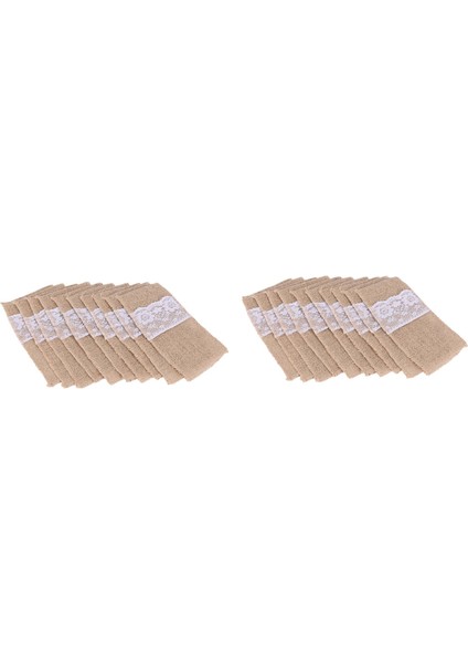 100PCS Doğal Jüt Çatal Bıçak Bıçakları ve Çatal Teslim Seti Gümüş Sofra Çanta Tutucu Çarpış ve Dantel Partisi Düğün Dekoru 21X11CM (Yurt Dışından)