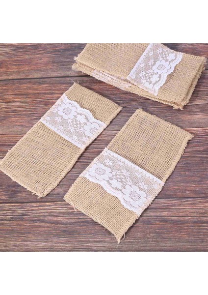 100PCS Doğal Jüt Çatal Bıçak Bıçakları ve Çatal Teslim Seti Gümüş Sofra Çanta Tutucu Çarpış ve Dantel Partisi Düğün Dekoru 21X11CM (Yurt Dışından) indirimleri