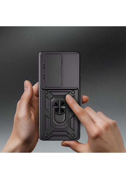 Tecno Camon 40 Pro Kılıf Magnetik Standlı Kamera Korumalı Mryn Sürgülü Vega Kapak - Mavi