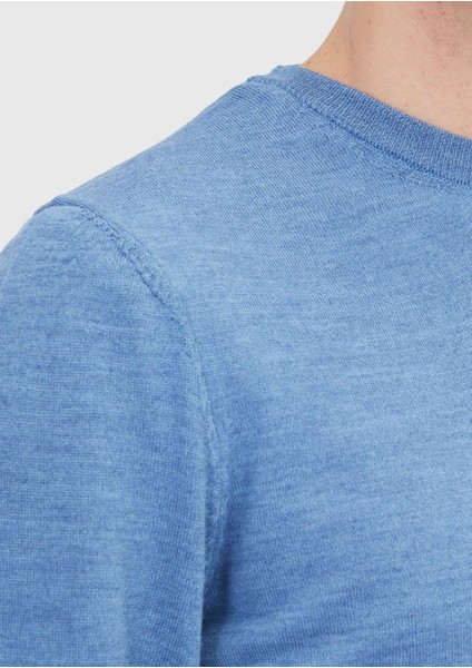 Indigo Bisiklet Yaka Düz Örgü Yün Karışımlı Triko Kazak indirimleri