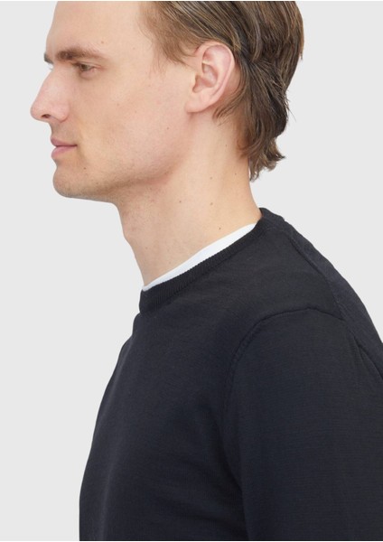 Siyah Bisiklet Yaka Düz Örgü Yün Karışımlı Triko Kazak fırsatları