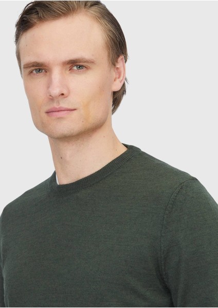 Haki Bisiklet Yaka Düz Örgü Yün Karışımlı Triko Kazak fırsatları