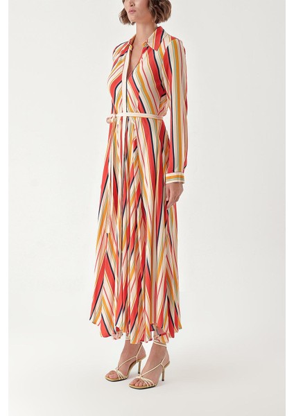 Çizgili Çizgili godeli gömlek elbise 94324 modelleri