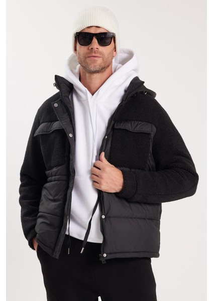 Erkek Regular Fit Klasik Kesim Kapüşonlu Fermuarlı Çift Cepli Çıtçıt Kapamalı Siyah Mont indirimleri
