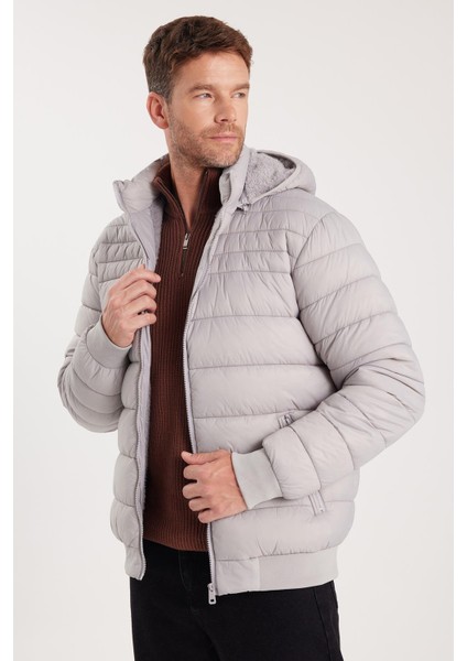 Erkek Relax Fit Rahat Kesim Çift Cepli Kapüşonlu Içi Kürklü Gri Mont fiyatları