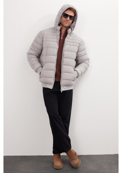 Erkek Relax Fit Rahat Kesim Çift Cepli Kapüşonlu Içi Kürklü Gri Mont fırsatları