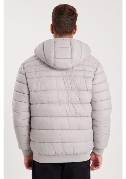 Erkek Relax Fit Rahat Kesim Çift Cepli Kapüşonlu Içi Kürklü Gri Mont