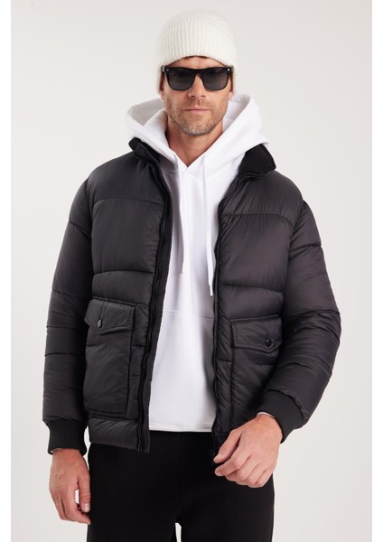 Erkek Regular Fit Klasik Kesim Çift Cepli Lastikli Dik Yaka Siyah Mont indirimleri