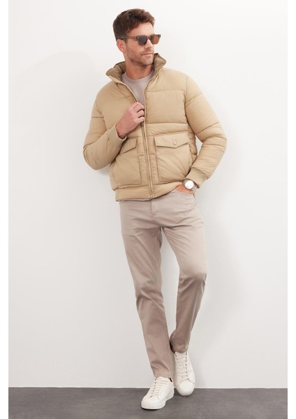 Erkek Regular Fit Klasik Kesim Çift Cepli Lastikli Dik Yaka Kum Rengi Mont fiyatları