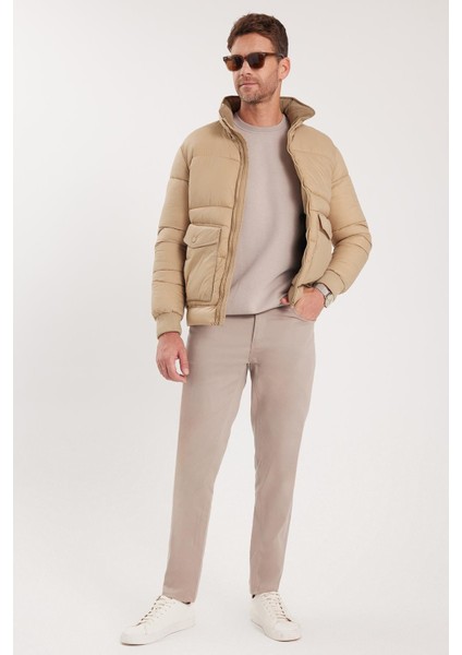 Erkek Regular Fit Klasik Kesim Çift Cepli Lastikli Dik Yaka Kum Rengi Mont fırsatları