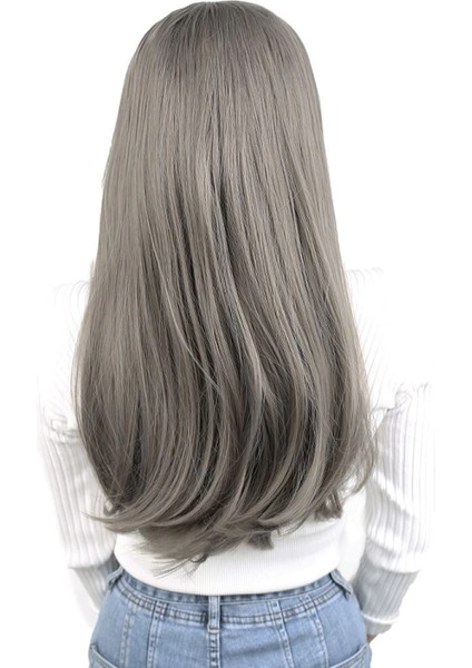 Fiber Sentetik Uzun Düz Peruk - Koyu Gri fırsatları