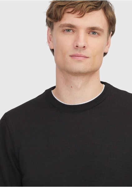 Koyu Kahve Bisiklet Yaka Düz Örgü Yün Karışımlı Triko Kazak fırsatları