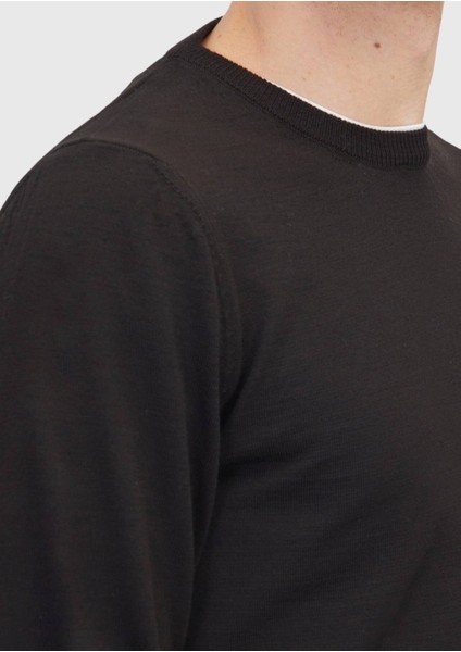 Koyu Kahve Bisiklet Yaka Düz Örgü Yün Karışımlı Triko Kazak indirimleri