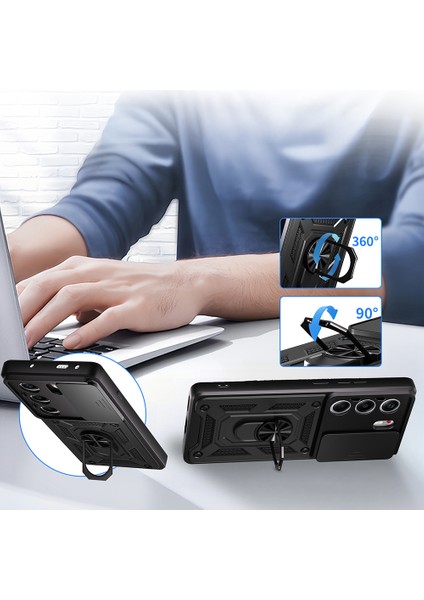 Tecno Camon 40 Pro Kılıf Magnetik Standlı Kamera Korumalı Mryn Sürgülü Vega Kapak - Siyah fırsatları