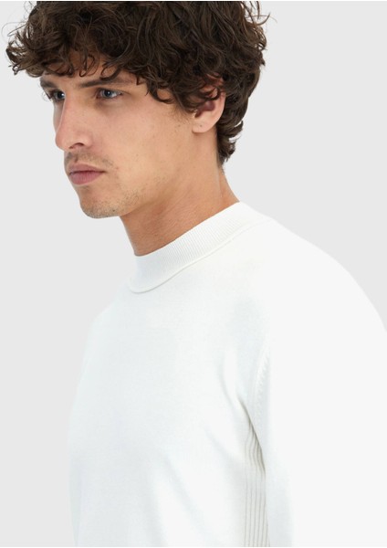 Ekru Bisiklet Yaka Düz Örgü Triko Kazak fırsatları